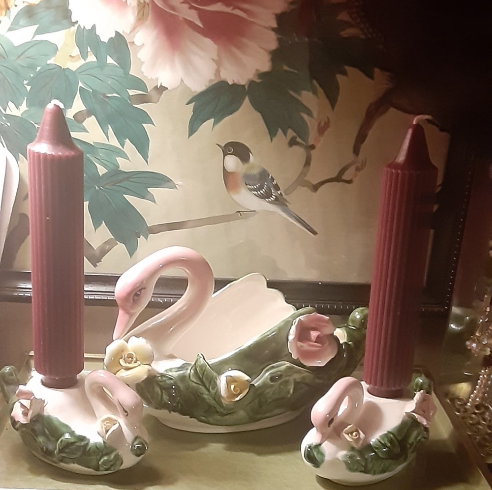 MCM Royal Sealy FLAMINGO FAMILY Candle Holders & Planter 3 Piece Set